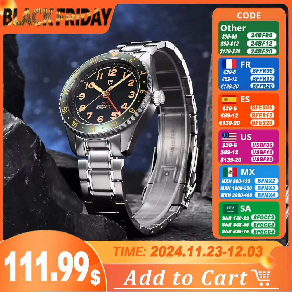 2024 NEW PAGANI DESIGN GMT Watch Automatic Mechanical Wristwatch Luxury TMI NH34A Sapphire 200M Waterproof Watch for men PD1784