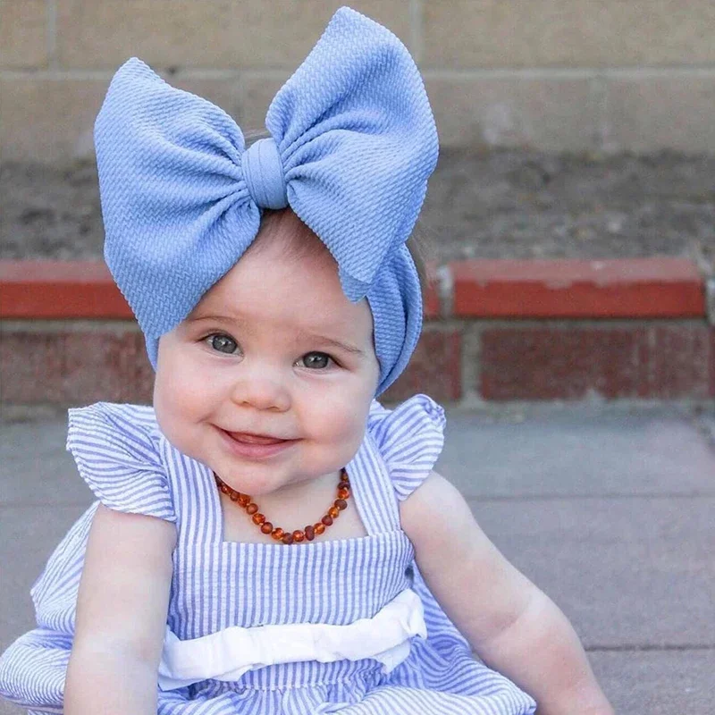 Over Sized Infant Fabric Bow Headband Newborn Toddler Adjustable Baby Girl Boy Headwear Solid Bowknot Soft Turban Knot Hairband