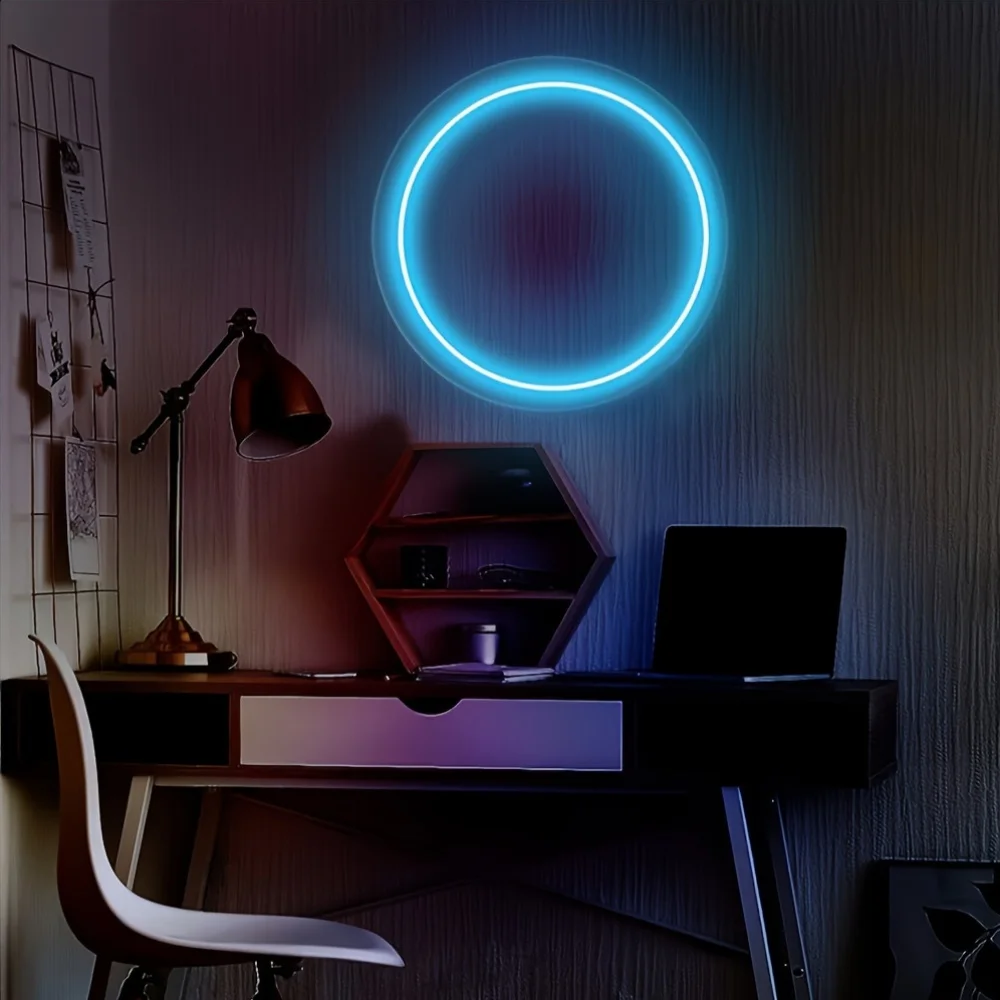 Afbeelding 3: Ronde LED-lampen, neonlampen, USB-aangedreven enkele wandlampen, geschikt voor decoratie in woonkamers, bars en kamers