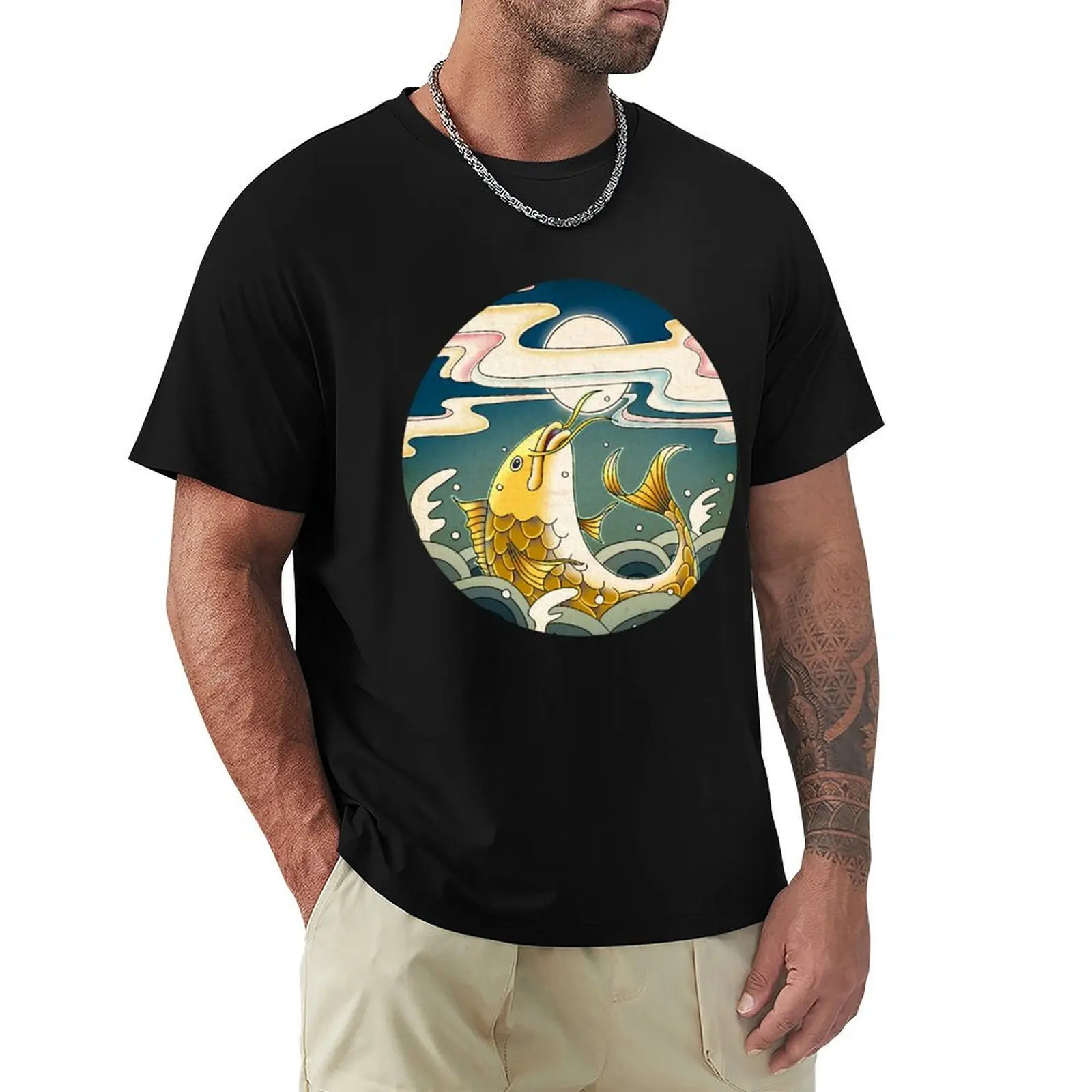 

Minhwa: Jumping Carp C Type (Korean traditional/folk art) T-Shirt vintage graphic shirts t shirts for men graphic