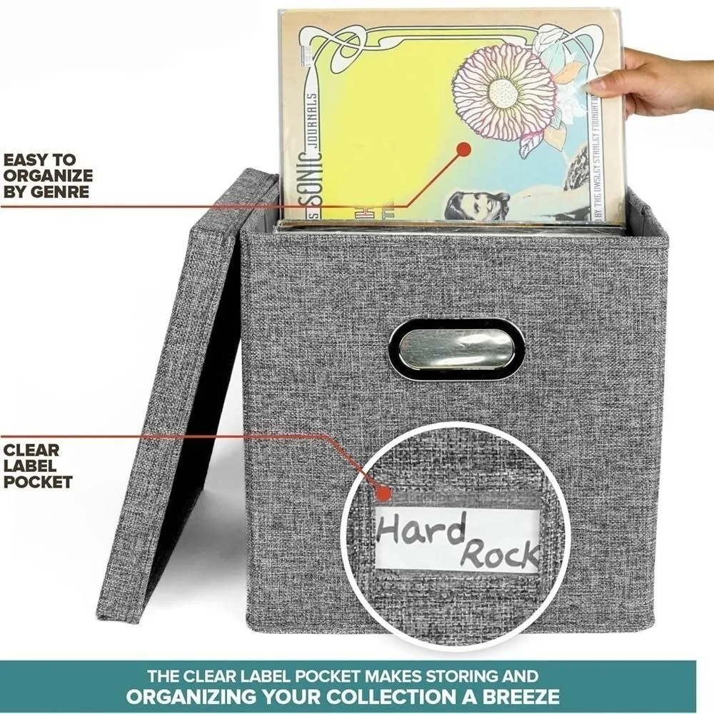 Cotton Linen Vinyl Record Storage Boxes Large Capacity Dustproof Fabric Storage Boxes with Lids Practical Stylish