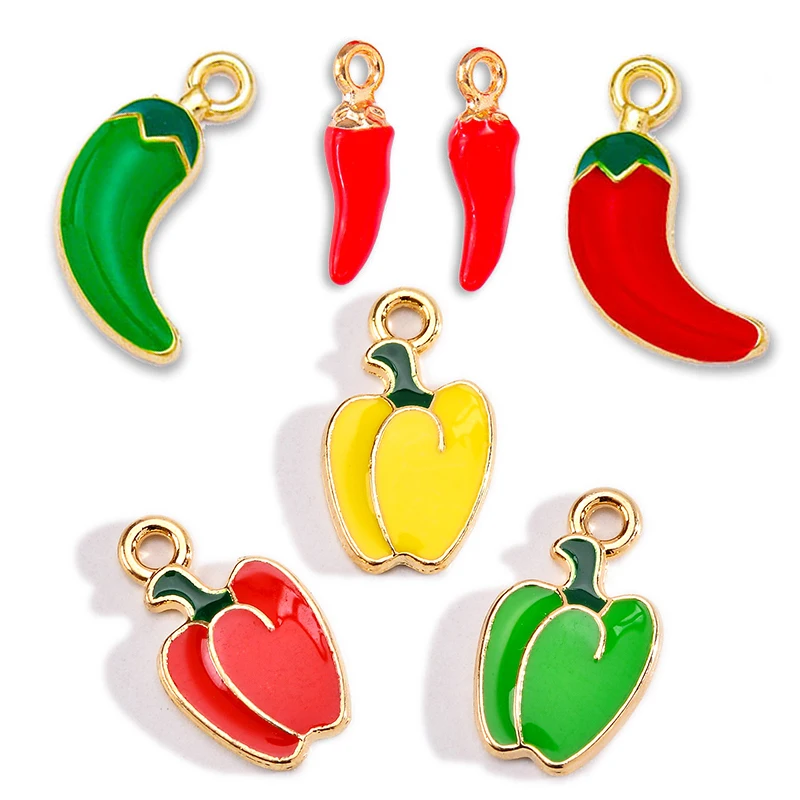 10Pcs Cute Mix Color Small Chili Enamel Pendant for Women's Bracelet Earrings Jewelry Making Charm DIY Red Green Pepper Amulet