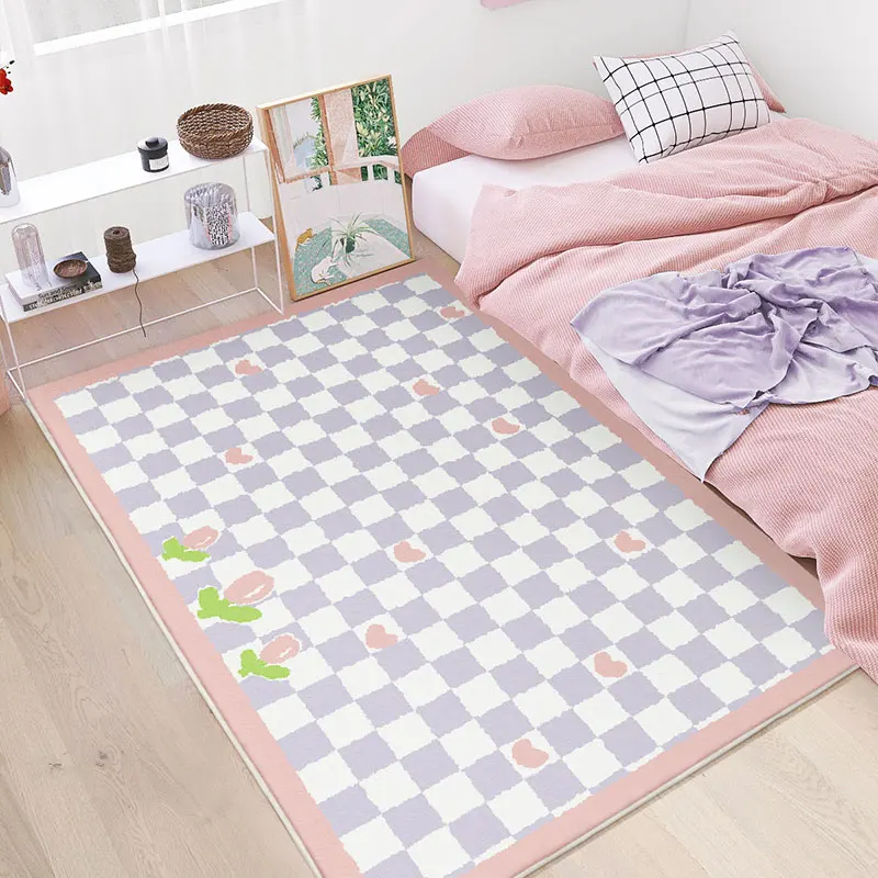 Home Modern Ins Easy Care Large Area Living Room Carpet Thickened Cartoon Soft Children Room Carpets Lattice Plush Bedside Rug