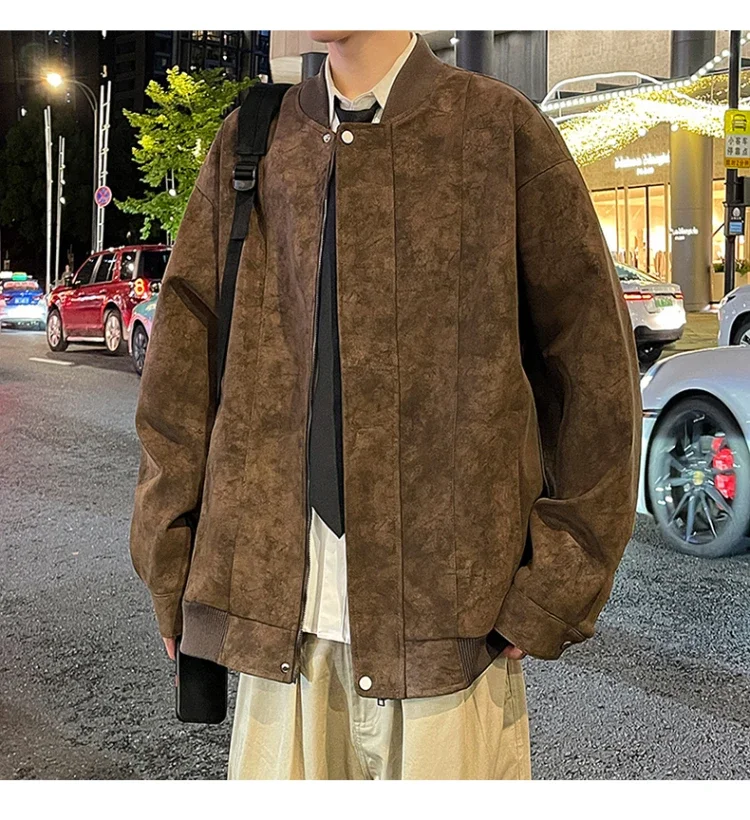 

Korean-style Suede Leather Jacket Winter New Solid Color Thickened Warm Outdoor Camping Baseball Collar Coat Men's Trend Jacket