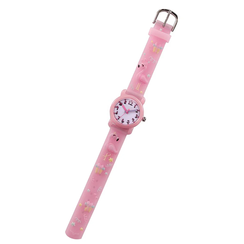 1Pcs Watch Waterproof Cartoon 3D Flamingo Pattern Pink Wristwatch Durable for Gift Watch