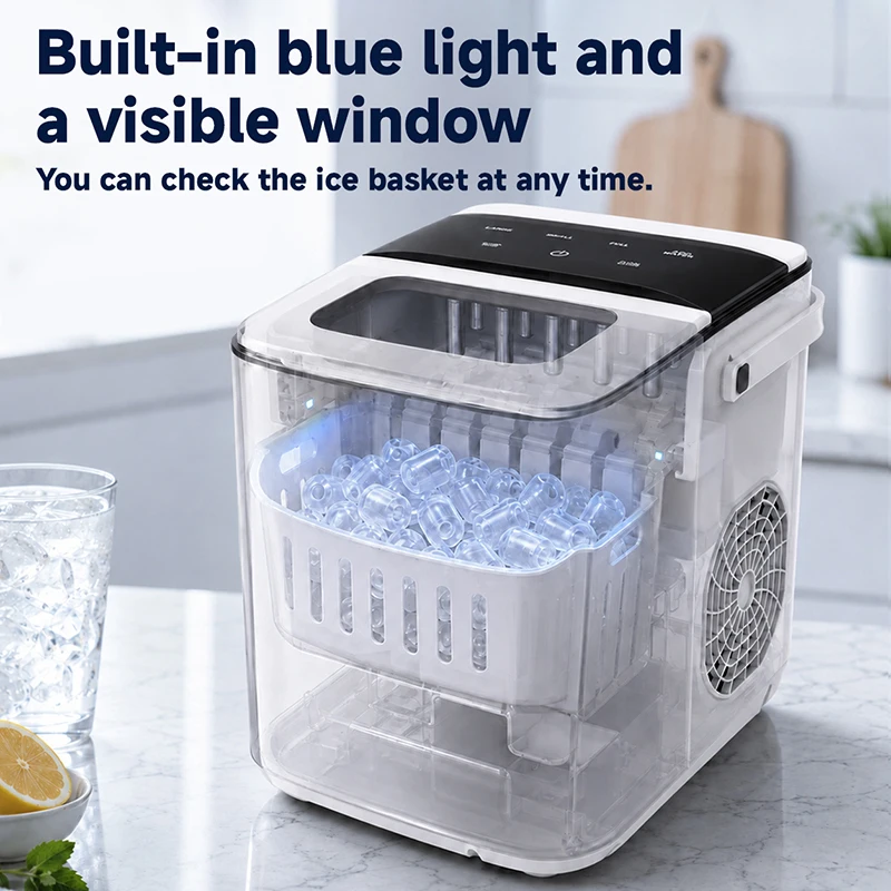 Portable Bullet Ice Maker,9 Cubes/6Mins(90/H),108Cap Self-Clean,Visible Window,Scoop&Basket,Auto Ice Maker for Home/Kitchen.