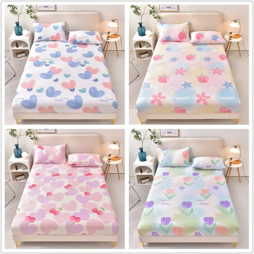 

Love Style Mattress Cover Pure Cotton Bed Sheet lençol de cama casal Single/Queen/King Size Fitted Sheets(Pillowcase Need Order)