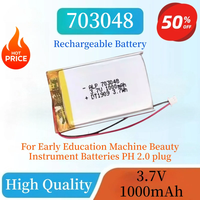

New 3.7V 1000mAh 703048 Rechargeable Lithium Polymer Battery PH 2.0 plug For Early Education Machine Beauty Instrument Batteries