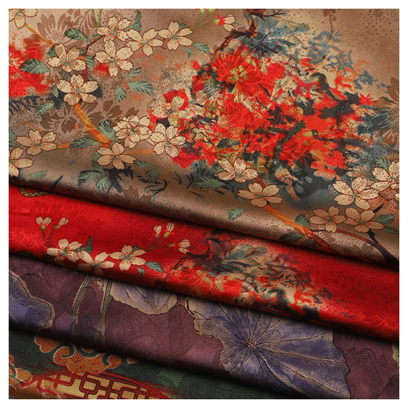 New high-end printing silk like cloud yarn fabric Soft cheongsam Chinoiserie dress Tang clothing fabric gambiered silk fabric