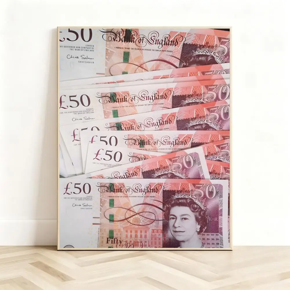 Currency Pound sterling Poster Classic Self-Adhesive PP Wall Sticker for Living Room Bar Decor Gift
