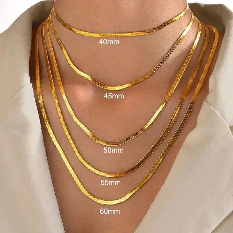925 sterling silver Gold Snake Chain Necklace for Women Men Herringbone Choker Neck Chains 2024 Trend Jewelry Gift Hot 36