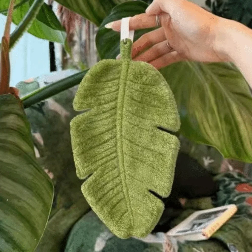 New Cartoon Leaf Hand Towel Absorb Water Coral Velvet Bathroom Kerchief Hanging Thickened Hand Wipe Kitchen
