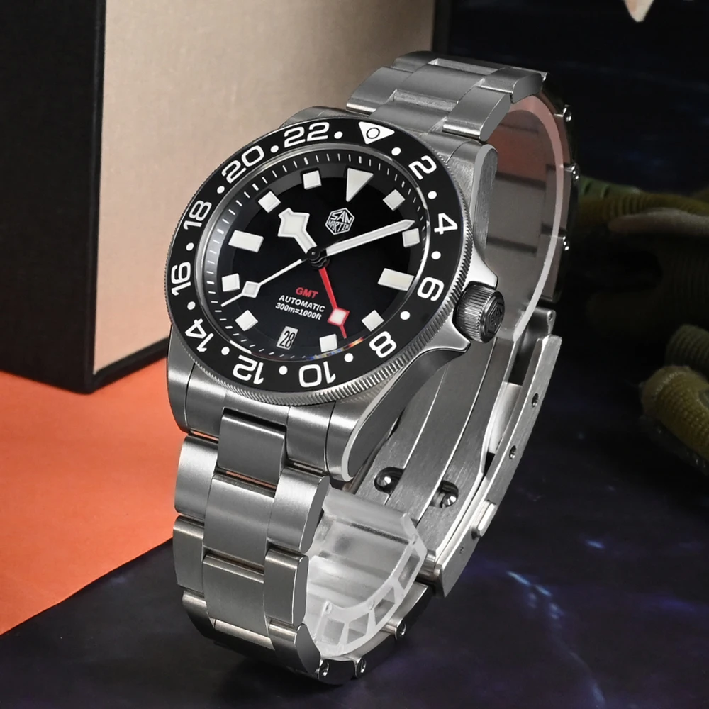 San Martin SN0121TF 39mm Upgraded GR5 Titanium Watch HZ6460 GMT Automatic Movement Sapphire BGW9 Luminous Waterproof Watches