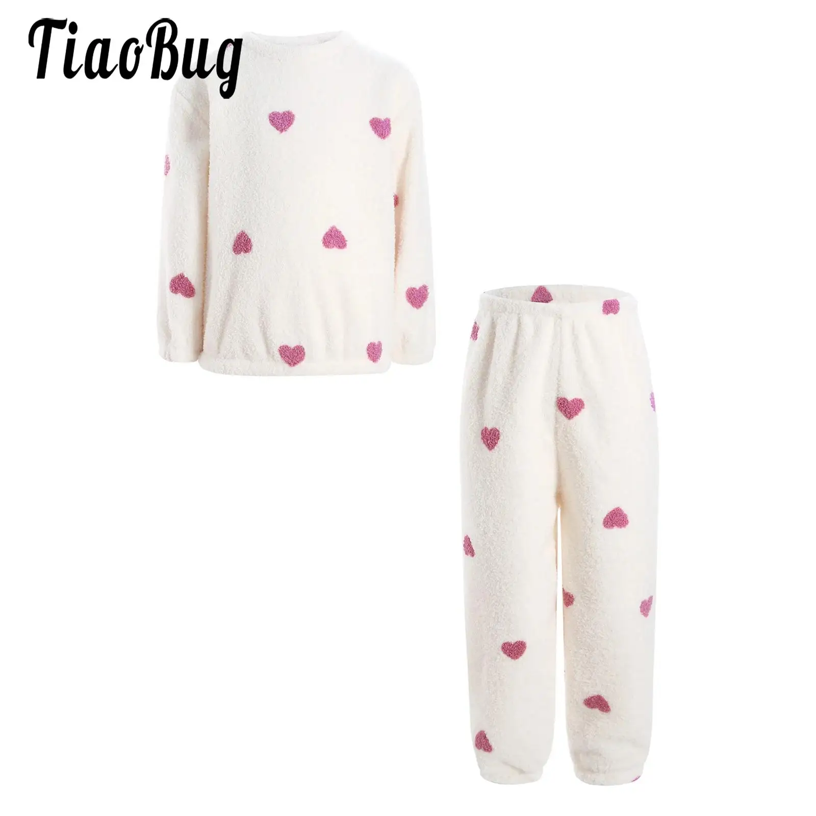 

Kids Girls Boys Warm Printed Fleece Pajama Set Children Winter Sleepwear Nightwear Homewear Long Sleeve Pullover Top with Pants