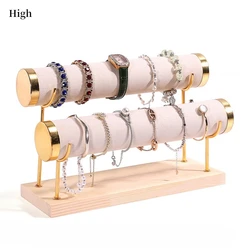 Solid Wood Velvet Bracelet Chain Watch T-Bar Rack Jewelry Hard Display Stand for Store Bangle Necklace Organizer Headband Rack