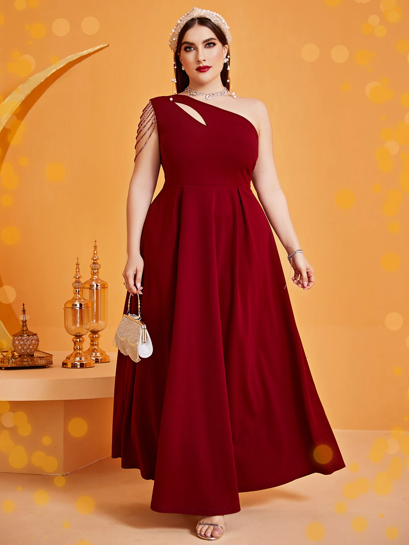 New Rhinestone Splicing Slant Shoulder Long Dress Fashion Elegant Sexy Plus Size Dress Temperament Women Evening Party Dresses