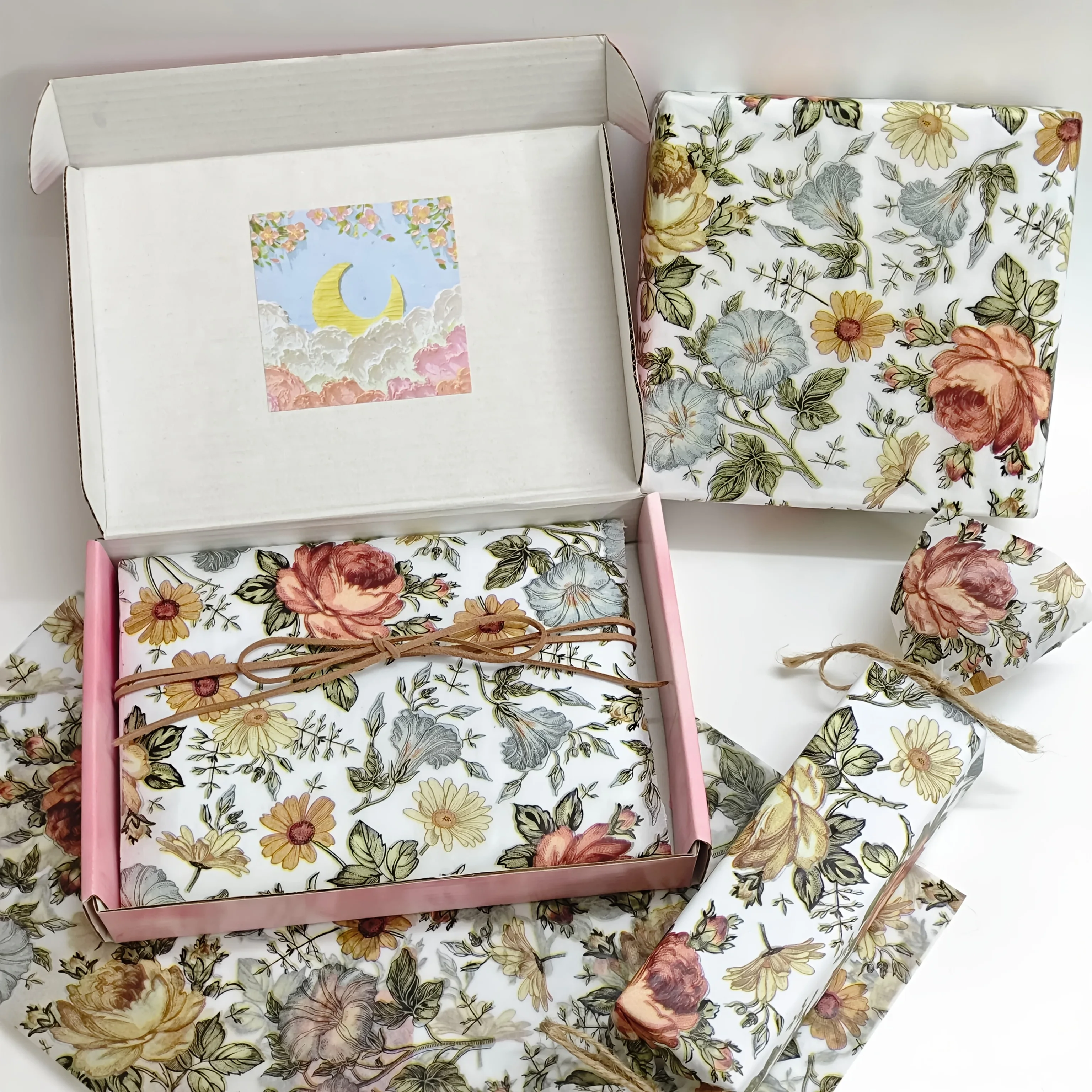 50 Blatt Luxuriöses Blumen-Geschenkpapier - Elegant /Blätter Geeignet für Geschenkboxen-Futter, Blumenstrauß-Verpackung, Füllpapier