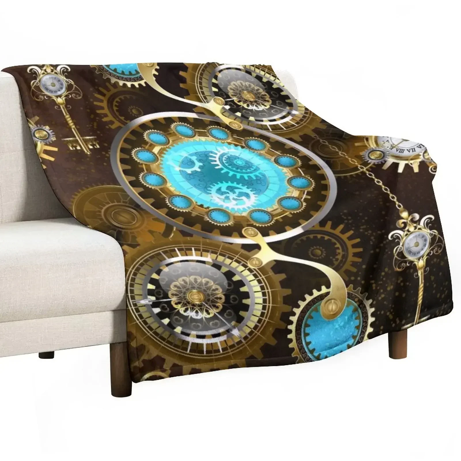 Rusty Background with Turquoise Lenses Throw Blanket Decorative Throw Custom Blankets