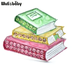 Wuli&baby Enamel Books Brooches For Women Rhinestone 3-book Stationary Beautiful Party Casual Brooch Pins Gifts