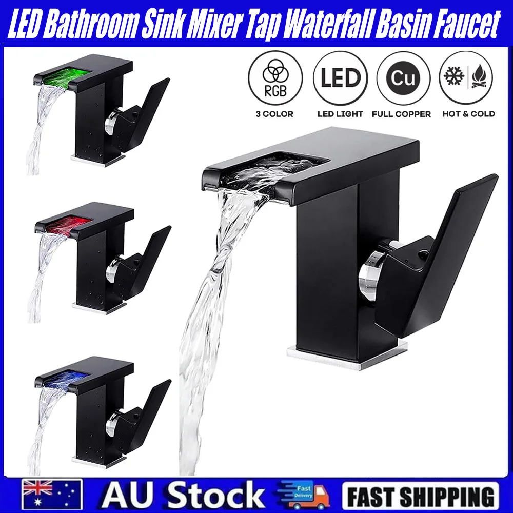 

LED Light Waterfall Luminous Faucet Wash Basin Platform Household Hot and Cold Faucet Bathroom Sink Basin