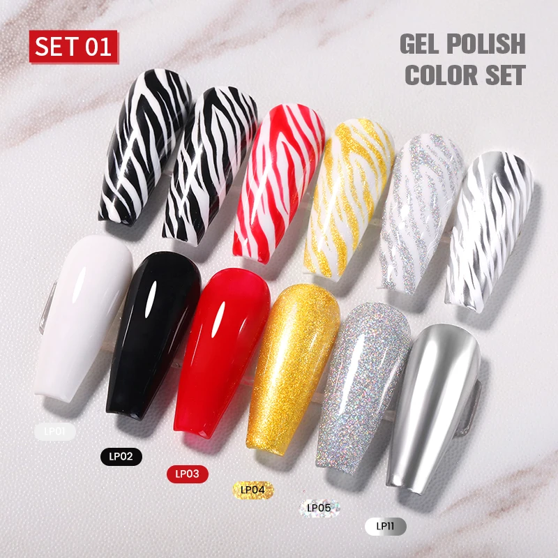 6Pcs BORN PRETTY 10ml Liner Paint Gel Set Gold  Silver Mirror Super Bright Drawing Graffiti Nail Art Painting Color Gel Kit Mani