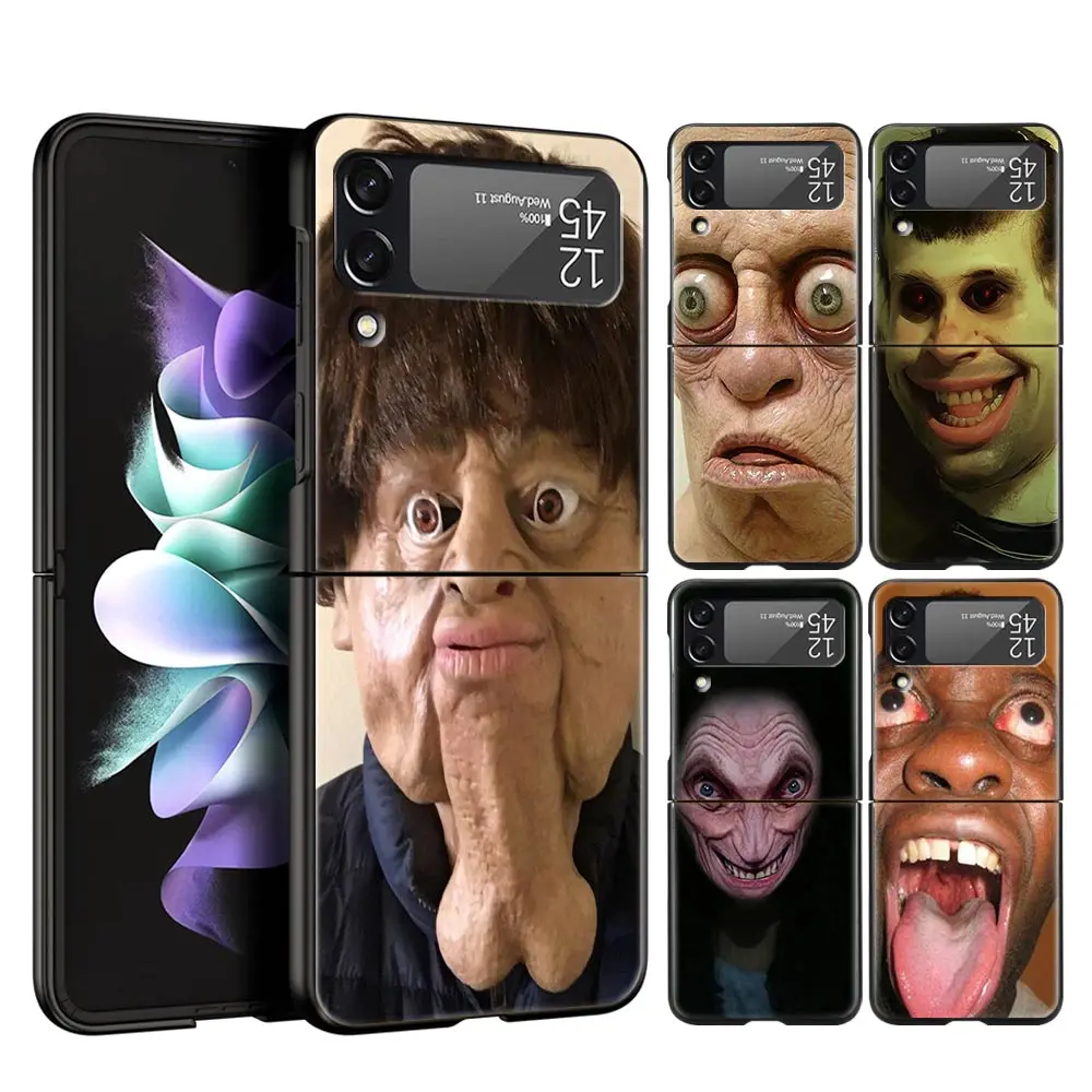 Hard PC Phone Case For Samsung Galaxy Z Flip 7 6 5 4 Black Cover For Galaxy Z Flip 3 Foldable Shockproof Ugly Man Funny Fundas