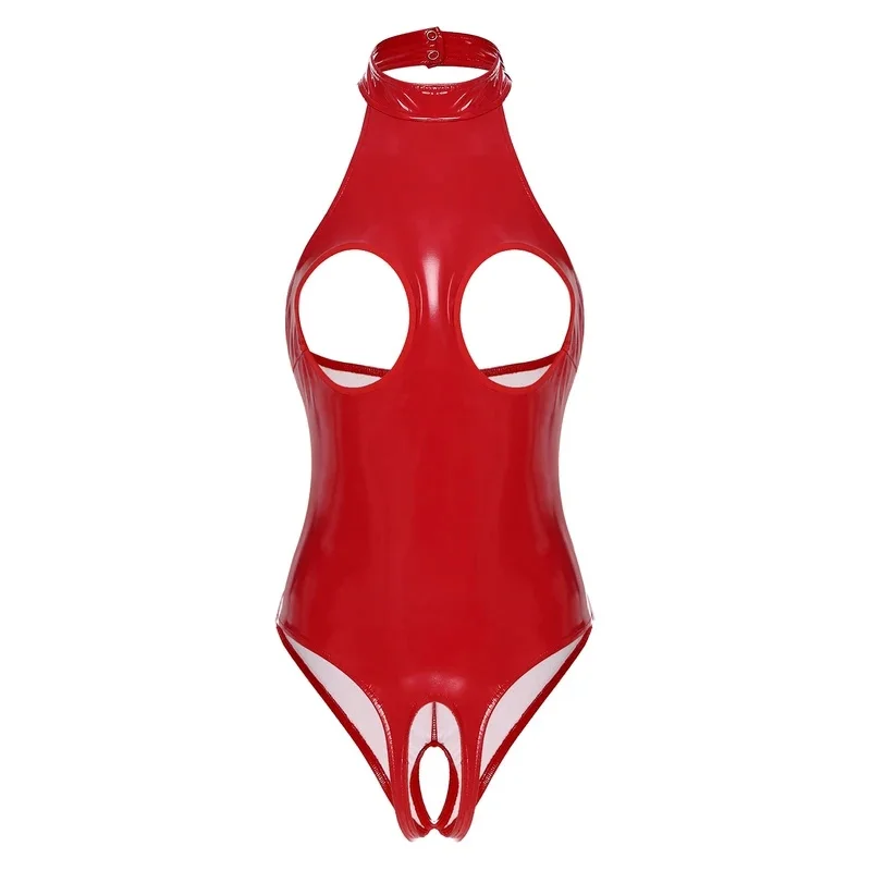 Nolia Sexy Body de Mujer con Efecto Mojado y Escote Abierto, Catsuit de PVC, Mono de Cuero Sintético sin Entrepierna, Ropa de Noche para Club y Fiesta Rave 5d4