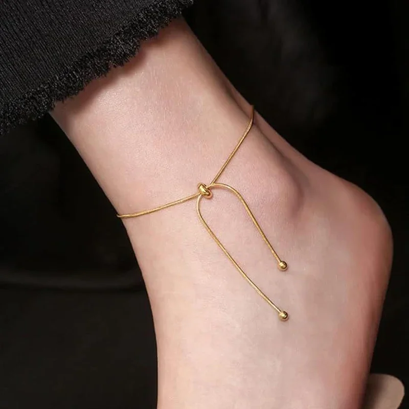 LATS Gold Color Adjustable Chain Anklet Bracelet for Women Fashion Vintage Thin Chain Anklet Female Foot Beach Jewelry Gift