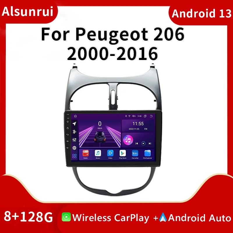 

9'' wireless Carplay Android 12 Car Radio For PEUGEOT 206 2001-2008 Multimedia Stereo Audio GPS Navigation Head Unit 4G Wifi