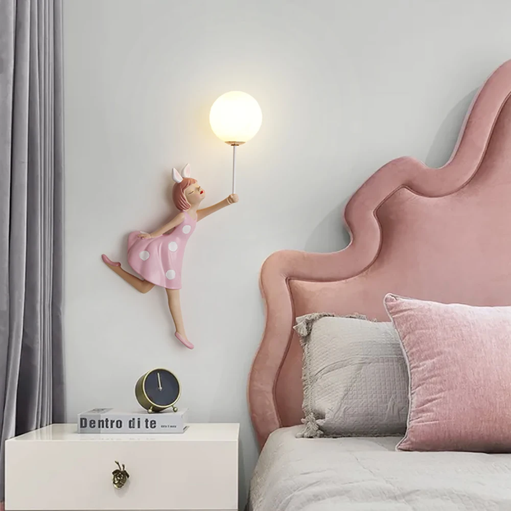 Pink Cute Girl Wall Lamps Cartoon Creative Children\'s Bedroom Princess Room Bedside Background Decor Wall Light 3D Printing Moon