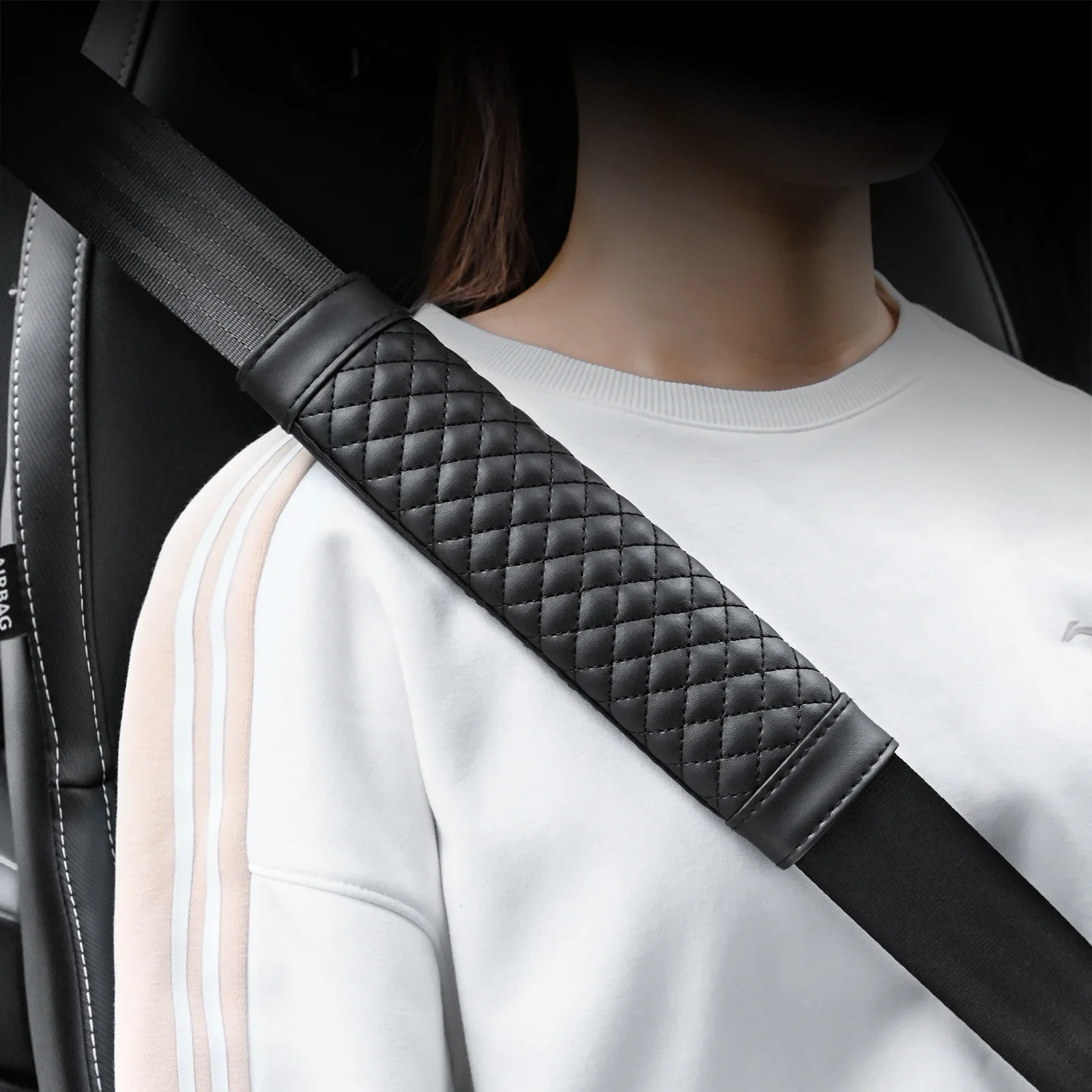 

1PC Embroidered Wear-Resistant Non-Slip Leather Car Seat Belt Shoulder Cover, Safety Padding for Interior Decoration