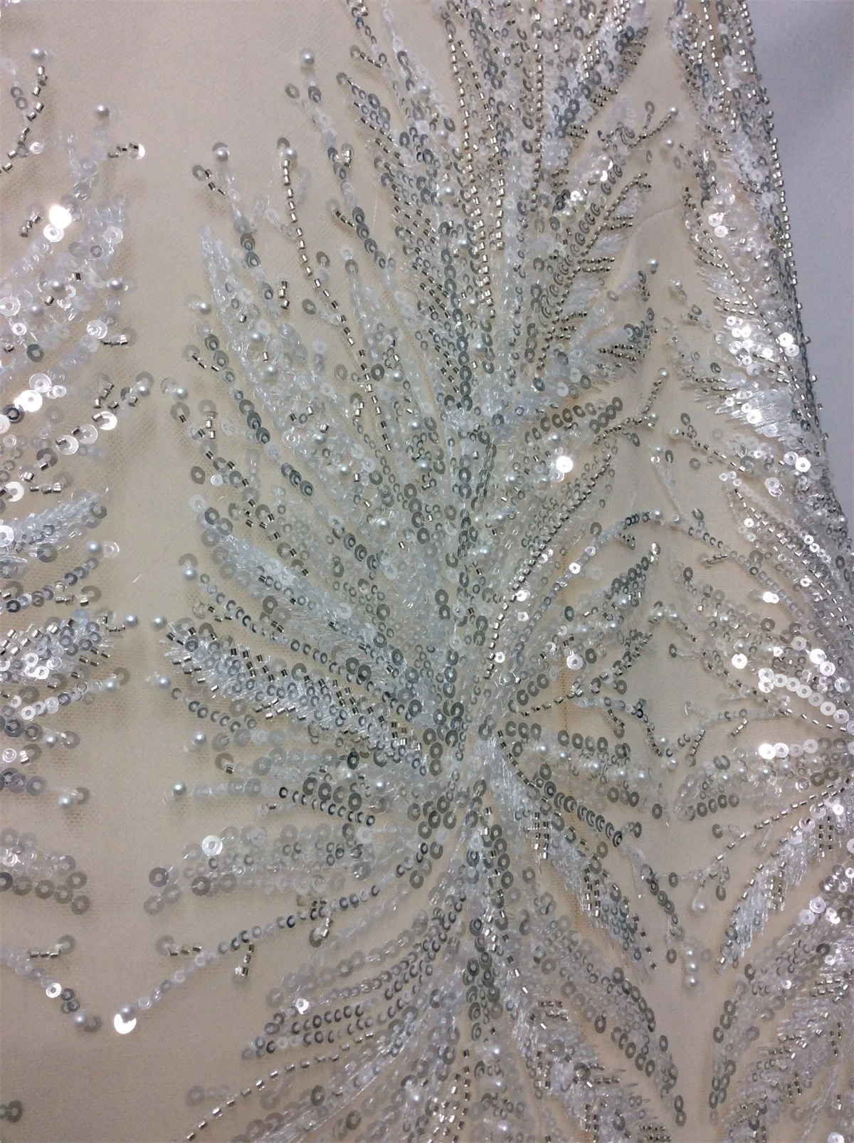 Silvery Glass Beadings Tulle Lace Fabric Bride Wedding Gown Sewing Lace New Sell by Yard