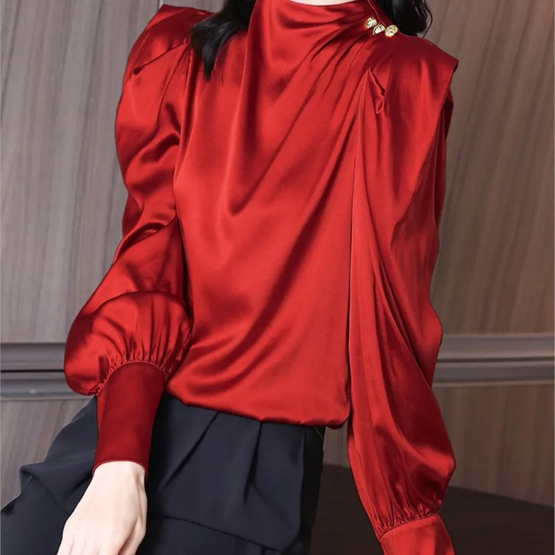 New Age-Reducing Beautiful Western Style Super Fairy Shirt Light Luxury Minority Fried Street Silk Top for Women