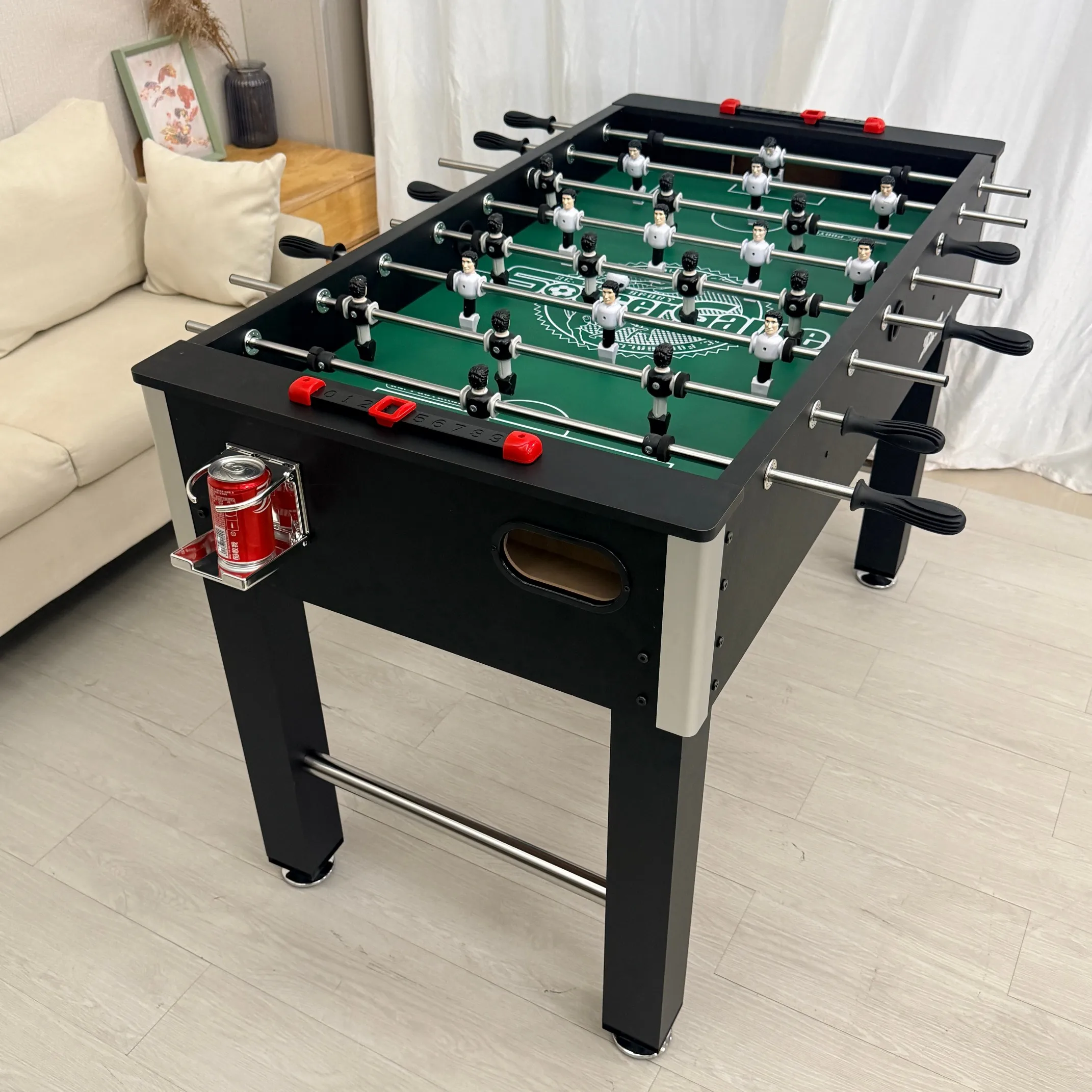 jq-Factory 48-Inch Classic Football Table with Cup Holders, E1 MDF Foosball Table, Heavy Duty Soccer Table Game for Home Party