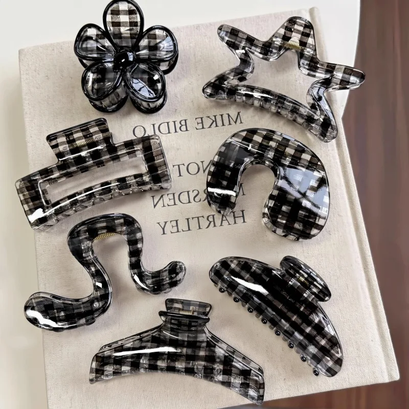 7PCS Japanese Korean Mosaic Floral Hair Clips - Large Claw Set for Voluminous Updos, Simple & Chic
