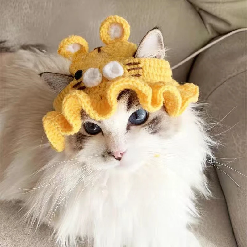 Cute Refined Cat Hat Elastic Autumn Winter Pet Hat Puppy Kittens Knitted Hat Party Photo Shoot Props Decoration Cat Accessories