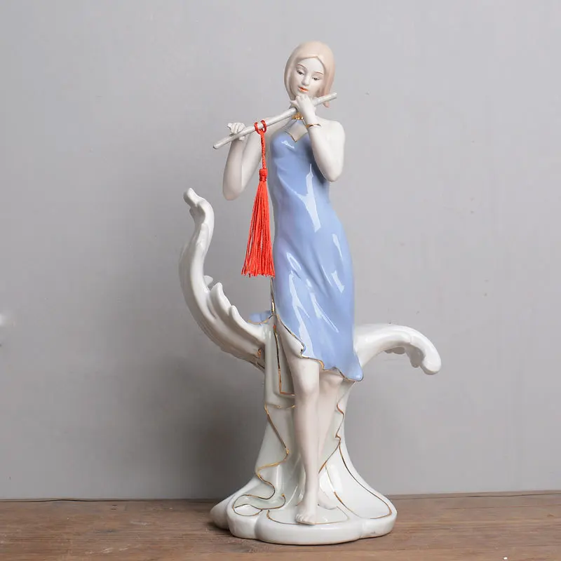 European flute playing Western women's home accessories ceramic character ornaments living room wine cabinet creative new house