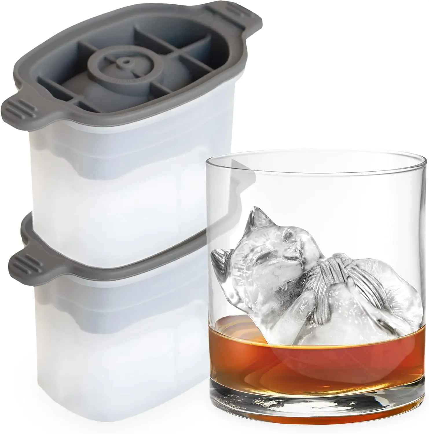Cat Ice Cube Mold - 2 Pack, Silicone Kitten Ice Tray for Whiskey, Cocktails, No Leak, Easy Release, Dishwasher Safe