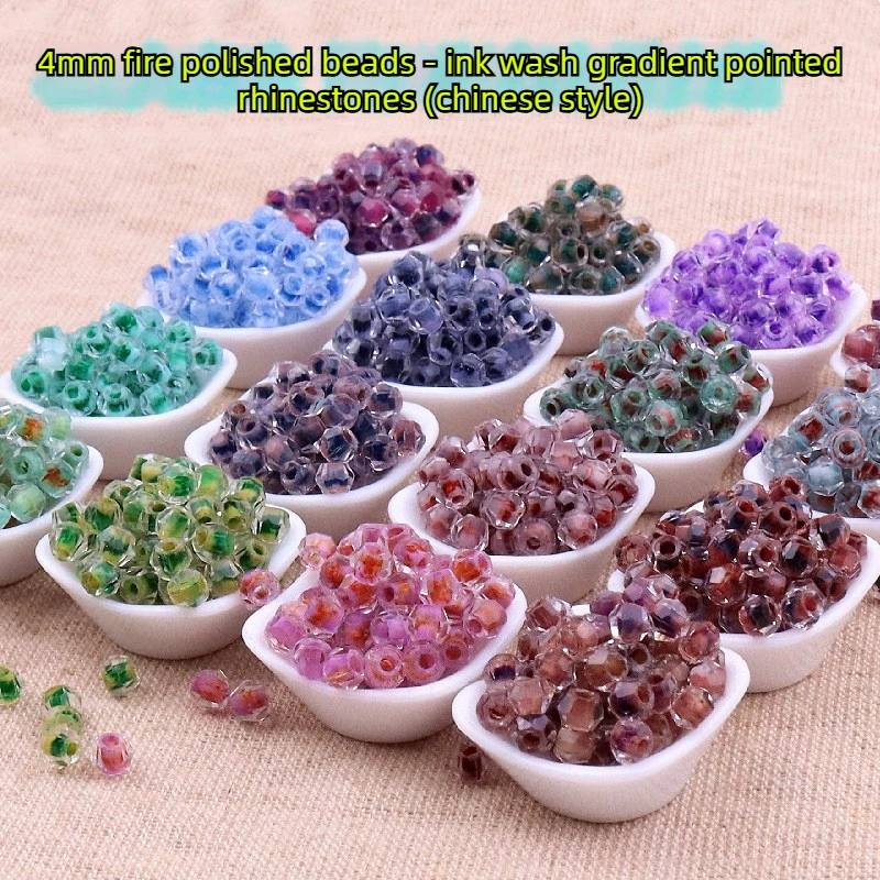 4Mm Fire Magic Beads Rhombus National Style Ink Smudge Cut Glass Crystal Loose Beads DIY Handmade Beaded Beads Decorative Beads