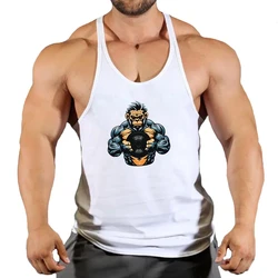 Mens Bodybuilding Cotton Tank Tops Gym Fitness Workout Sleeveless Shirt Clothes Casual Print Stringer Singlet Male Summer Vest