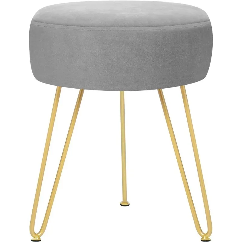 

Velvet Round Ottoman Modern Dressing Stool Upholstered Footrest Stool with Golden Metal Legs for Living Room Bedroom Side
