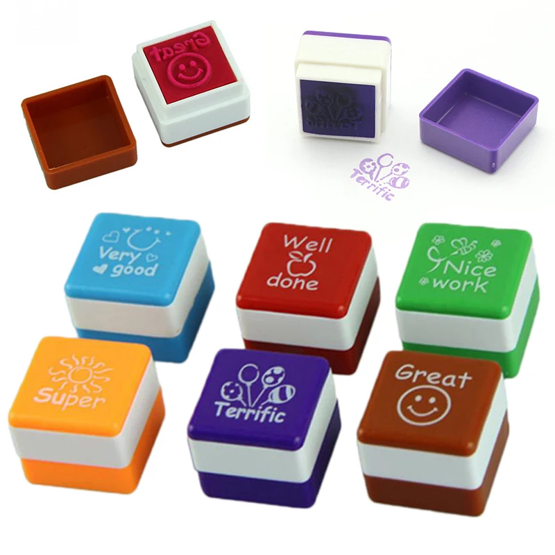 cute Kid Stamp English Teacher Comment Stamper Praise Reward Seal Water Self-Inking DIY School Scrapbooking Toys