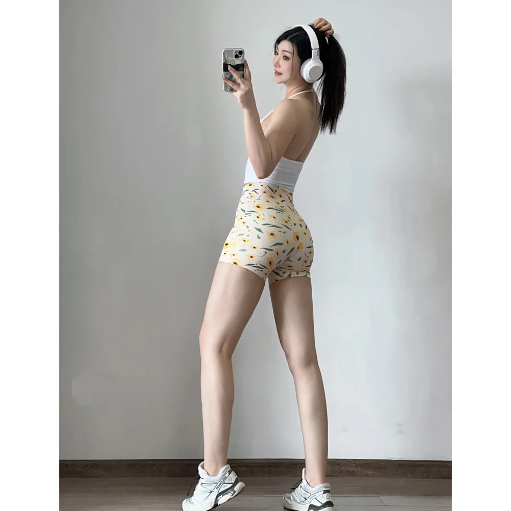 Running Fitness Spice Skinny Three-Quarter Pants Printed High-Waisted Yoga Pants For Womennts