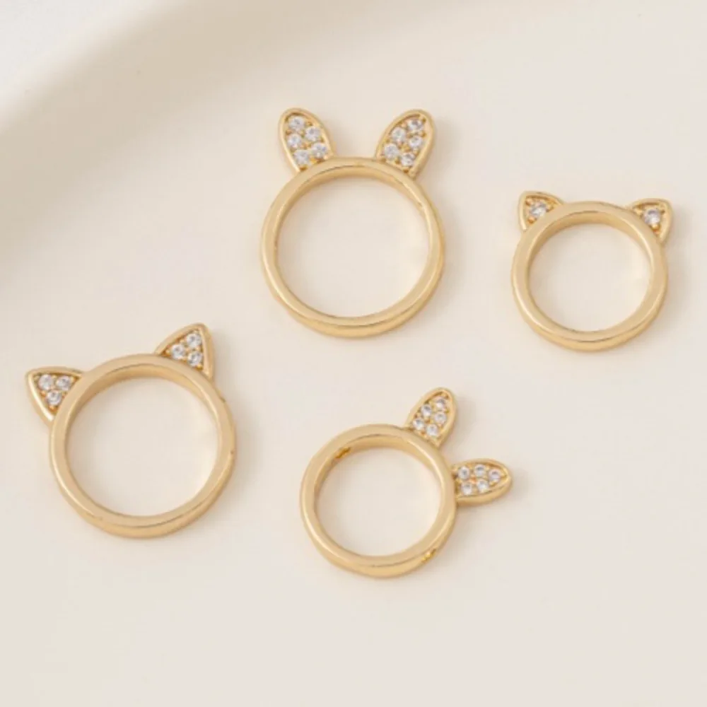 

Медные бусины 14-каратное золото Цвет Цирконий Кошачий головной убор Кольцо из бисера Кроличьи ушки Сумка Кольцо из бисера Ручной работы DIY Браслет Аксессуары