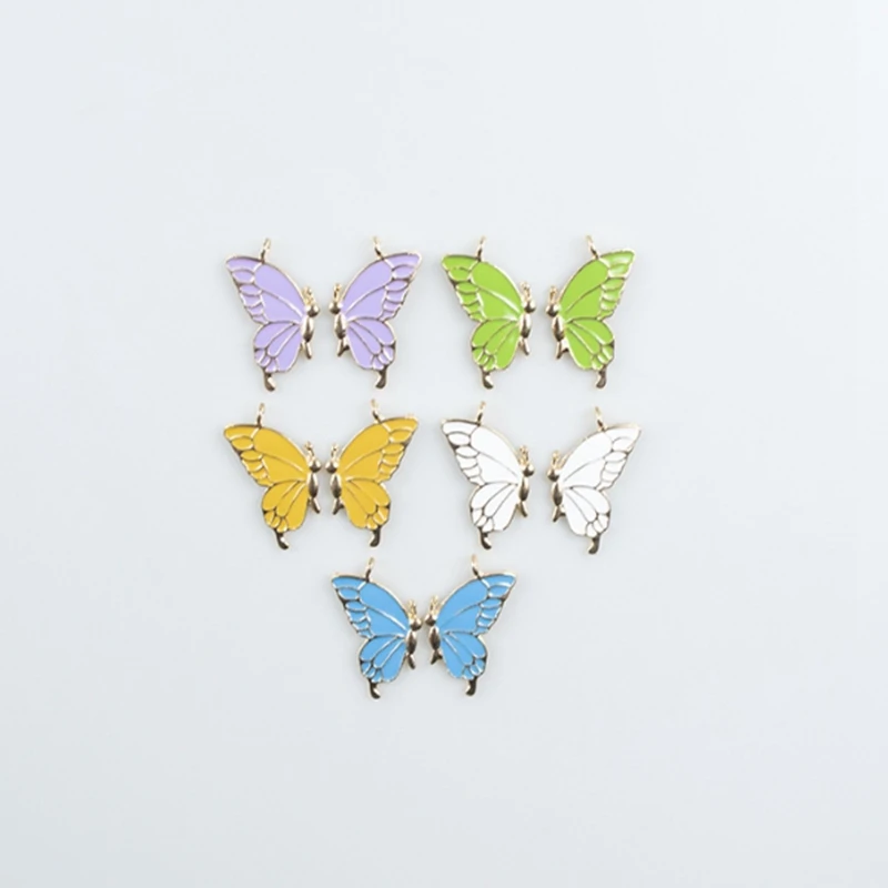 5pair Cartoon Enamel Butterfly Charms Alloy Metal Charm Pendant For Necklace Bracelet DIY Jewelry Making Accessories Findings