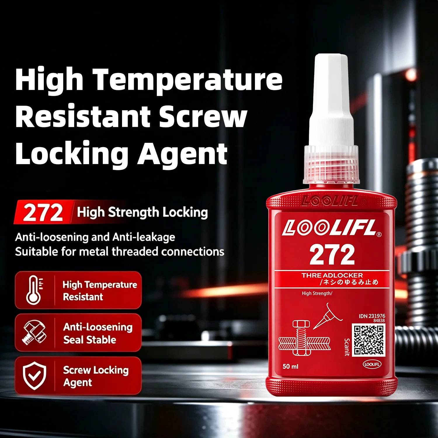 LOOLIFL 272 High Strength Screw Locking Agent High Temperature Resistant Anaerobic Threadlocker Anti-loosening Anti-leakage Glue