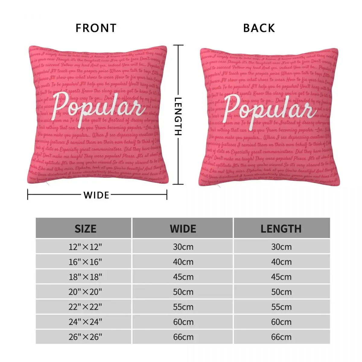 Wicked Musical Popular Song Pillowcase Polyester Linen Velvet Creative Zip Decor Car Cushion Cover 18
