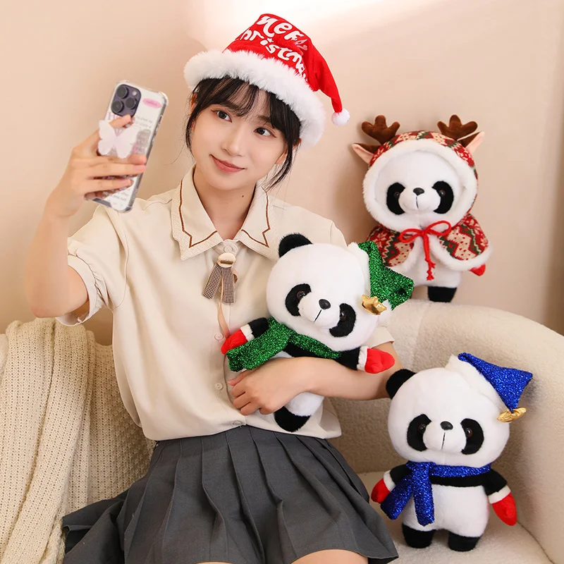 

Kawaii Christmas Panda Wear Scarf Antler Cloak Plush Toy Cute Soft Stuffed Animals Doll for Kids Girls Boy Gifts Chirstmas Decor