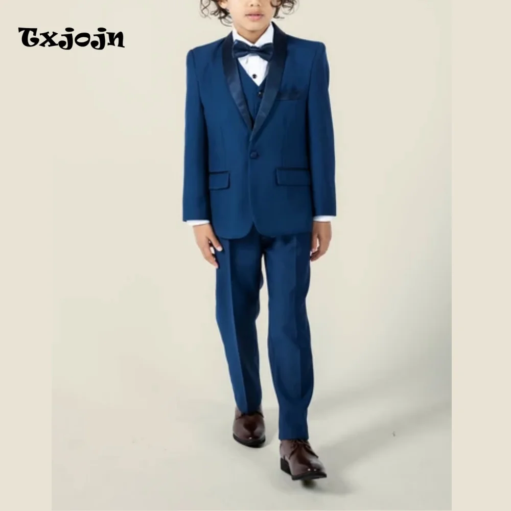 Trend Boys Suit 3-piece Set Formal Tuxedos Satin Pointed Collar Jacket Classic 2-16 Year Tailored Blazer Pants Vest for Wedding