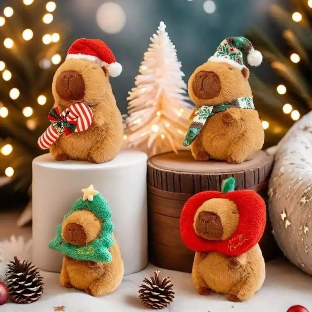 

Dress Up Christmas Capybara Plush Doll Christmas Tree Walking Stick Capybara Plush Toy Soft Green Scarf Capibara Fluffty Doll